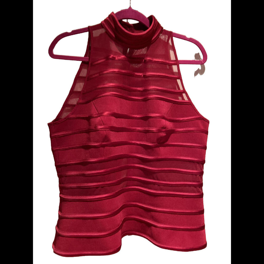 👚🌹🖤JS Collection Red sheer Sleeveless ZipUp Top - Size 14 Mesh